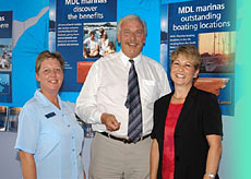 Michelle Hitchcock,training manager, and Tony Keeler, MD, with Margaret Faulkner of Qudos after presentation of NVQ certificates to MDL staff at the Southampton Boat Show